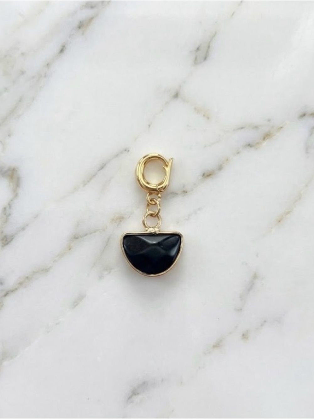 Gold Clip-On Charm with Black Half-Moon Pendant
